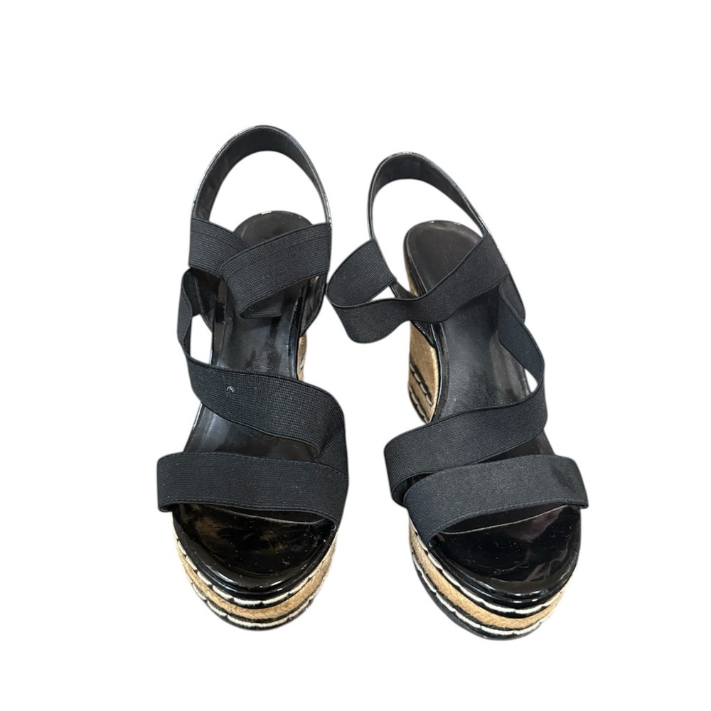 Charles David Black Strappy Espadrille Wedge Sandals - Picture 4 of 6